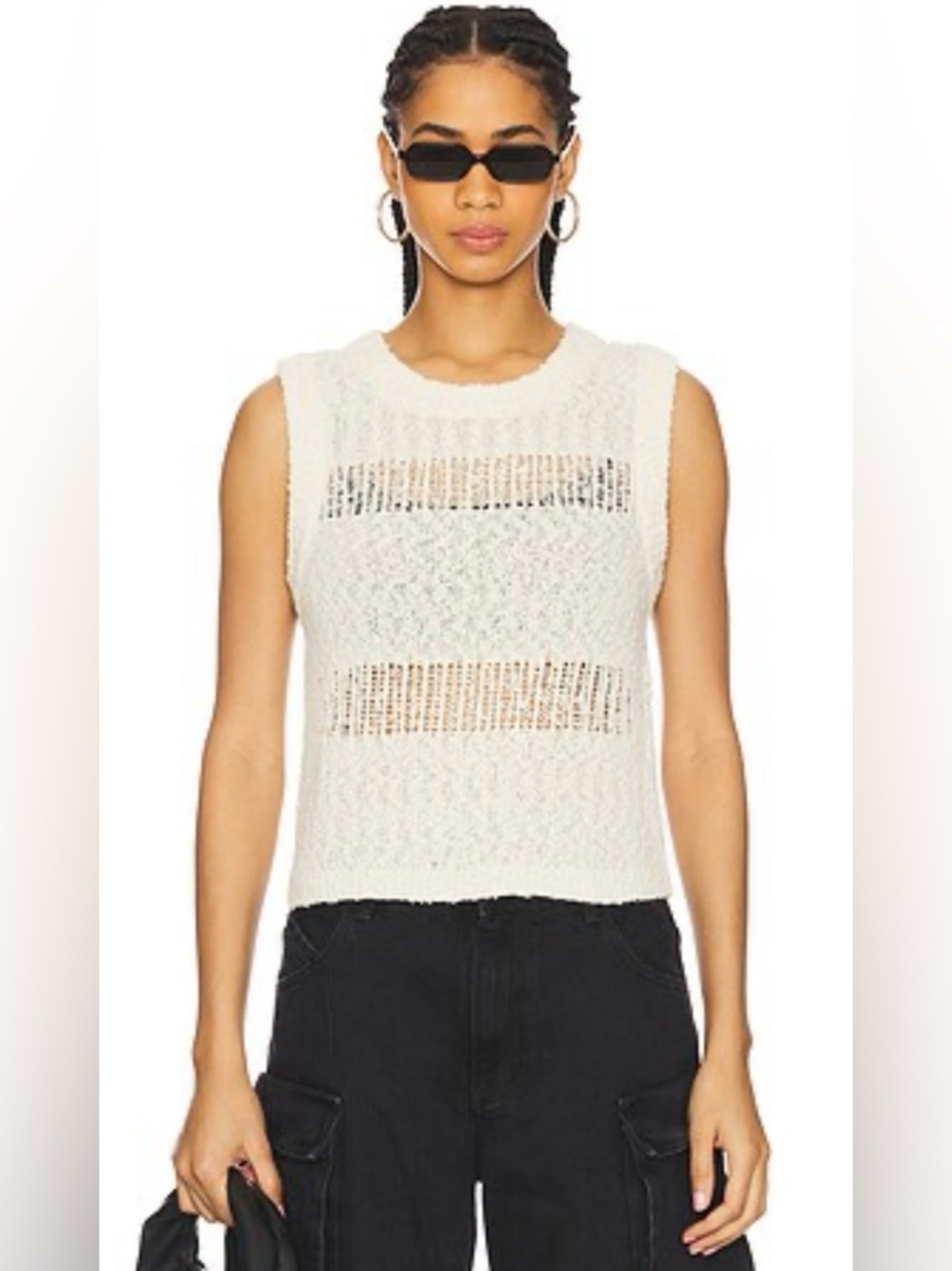 LNA Trendy Angelina Natural Color Open-Weave Knit Sleeveless Tank Top. Sz S NWT